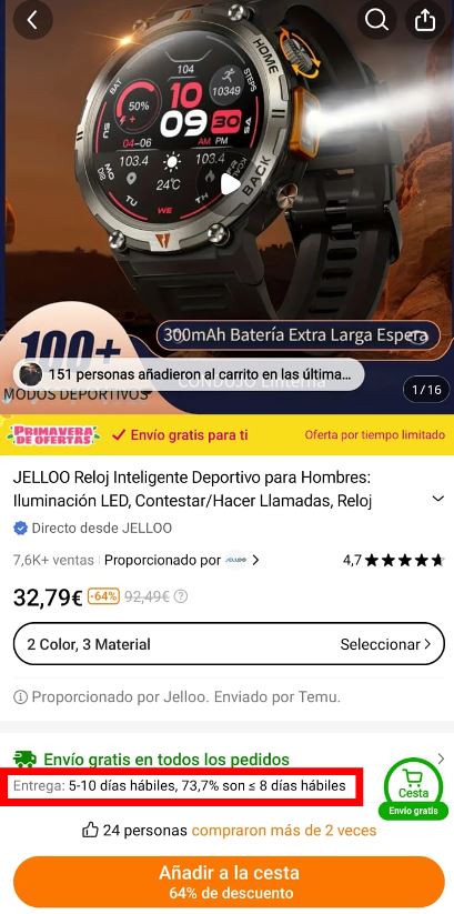 Cuánto tarda en llegar un pedido de Temu a España 1