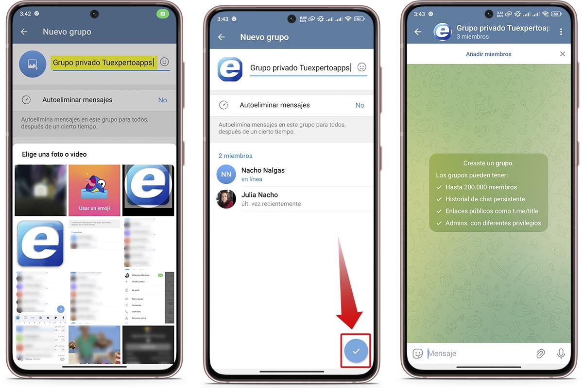 Coloca un nombre y una foto a tu grupo privado en Telegram