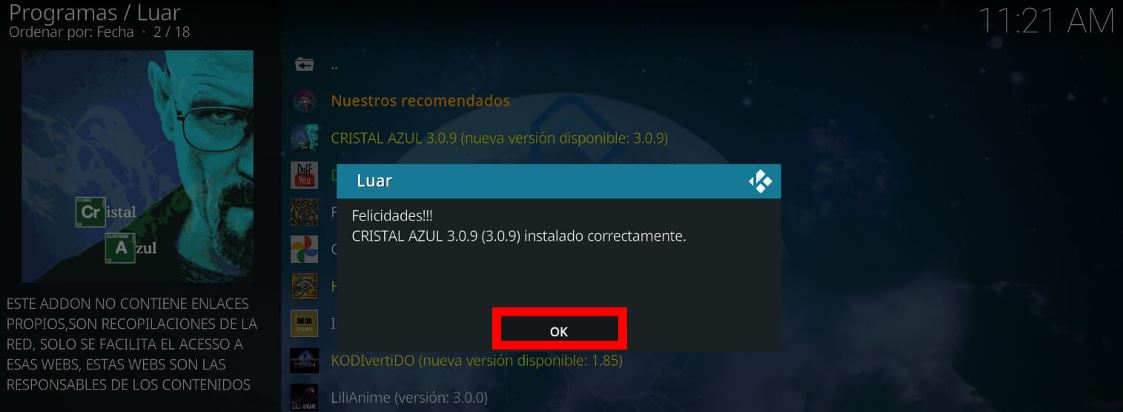Cómo ver deportes y fútbol gratis en Cristal Azul 3.0.9 en Kodi 7