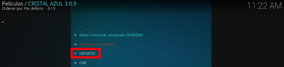Cómo ver deportes y fútbol gratis en Cristal Azul 3.0.9 en Kodi 9