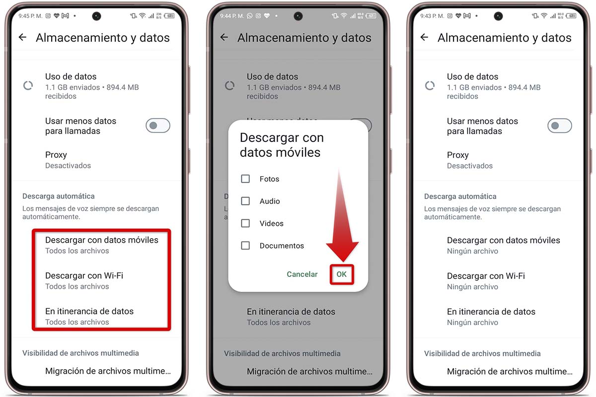 Evita descargar con datos móviles en WhatsApp
