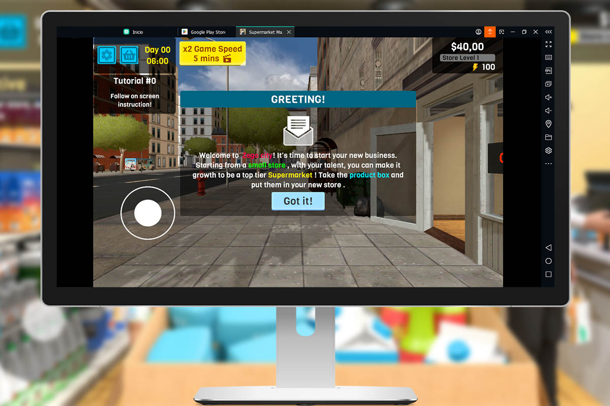 Inicia Manage Supermarket Simulator con Bluestacks en PC