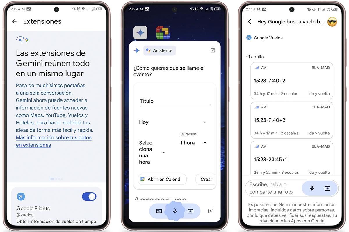 Extensiones de Gemini disponibles para Android