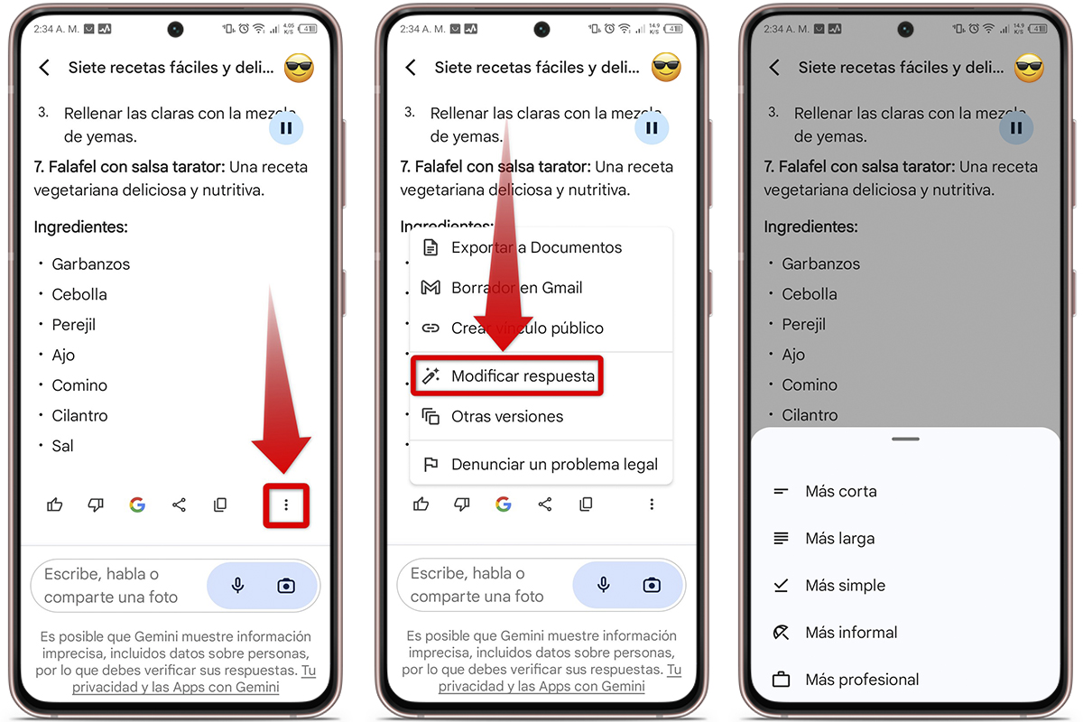 Trucos para aprovechar la aplicación de Gemini y su IA desde el móvil: modifica tus respuestas
