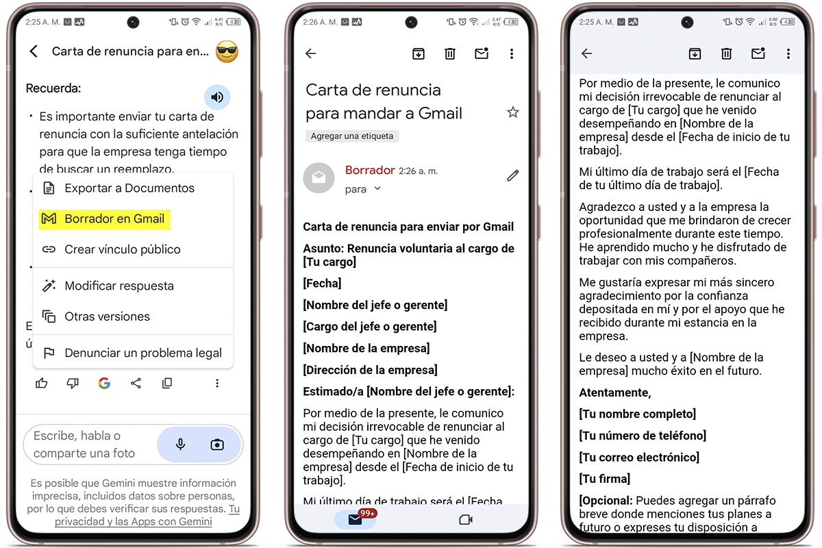 Trucos para aprovechar la aplicación de Gemini y su IA desde el móvil: redacta borradores en Gmail