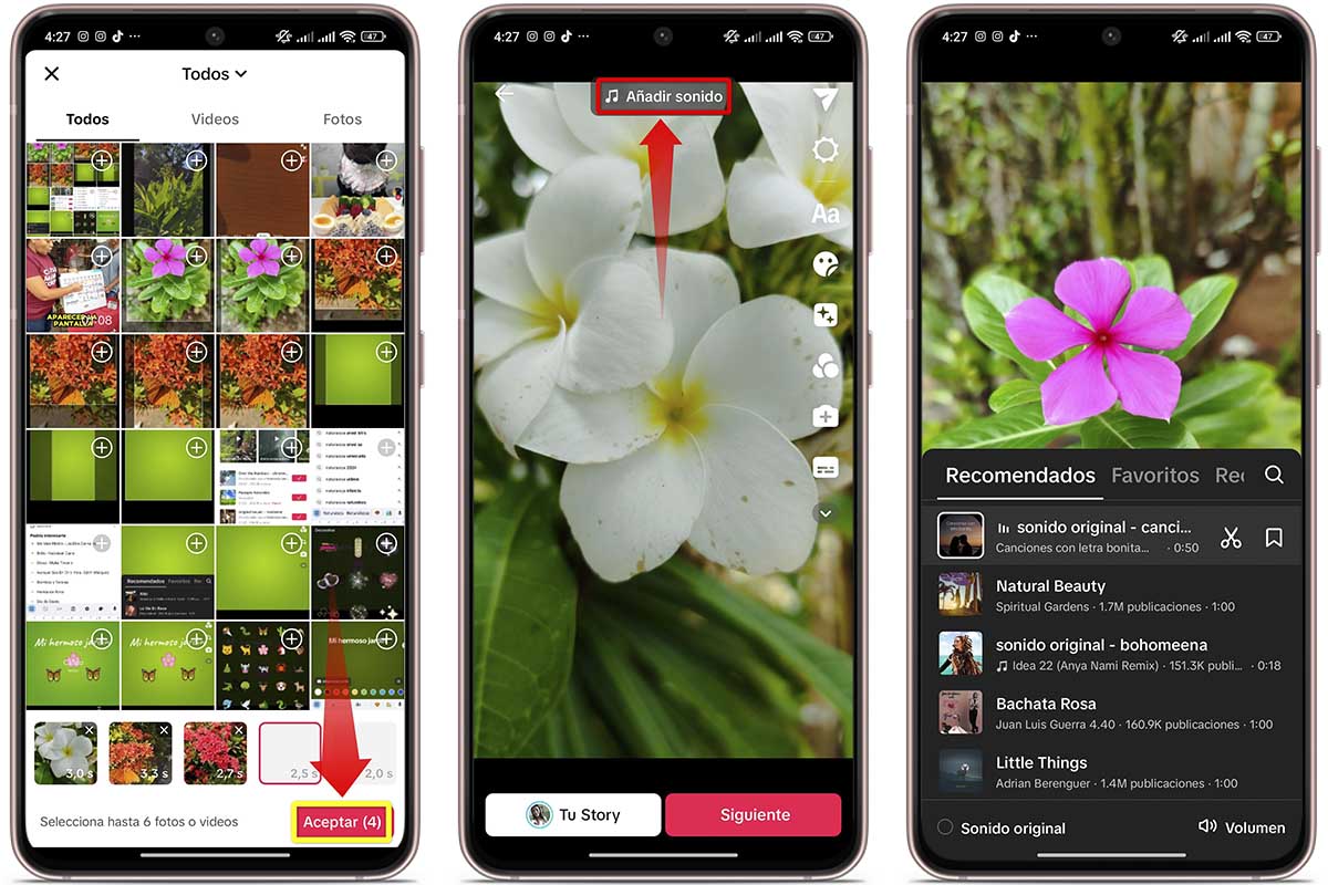 Cómo hacer un vídeo de TikTok con fotos de la galería y música
