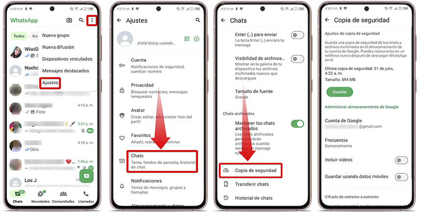 Pasos para hacer copias de seguridad en WhatsApp