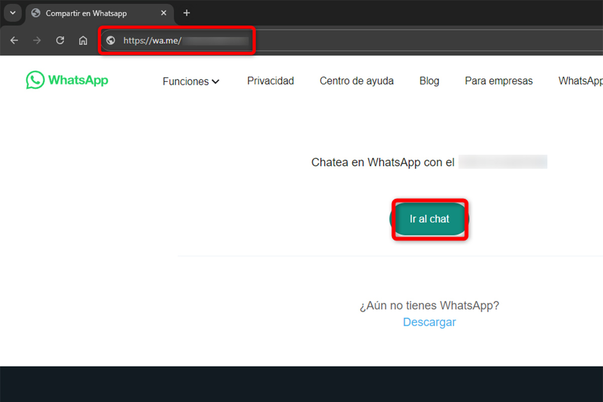 Pasos para enviar un mensaje de WhatsApp a un número que no está en la agenda desde el navegador