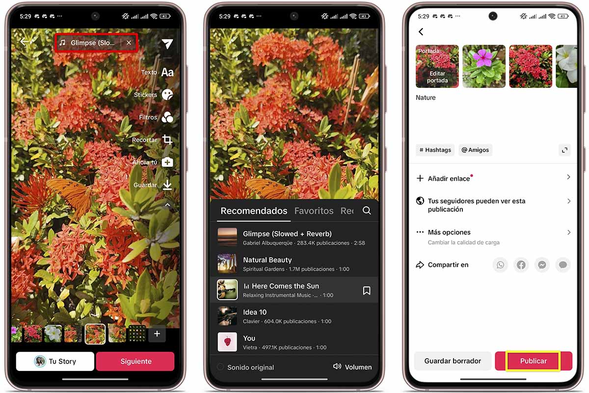 Añade música a tus fotos para deslizar en TikTok