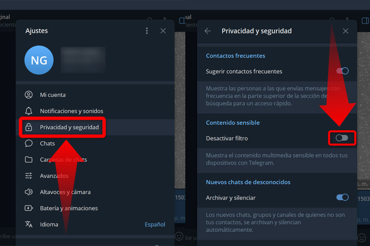 Pulsa el interruptor de "Desactivar filtro" para ver contenido sin censura