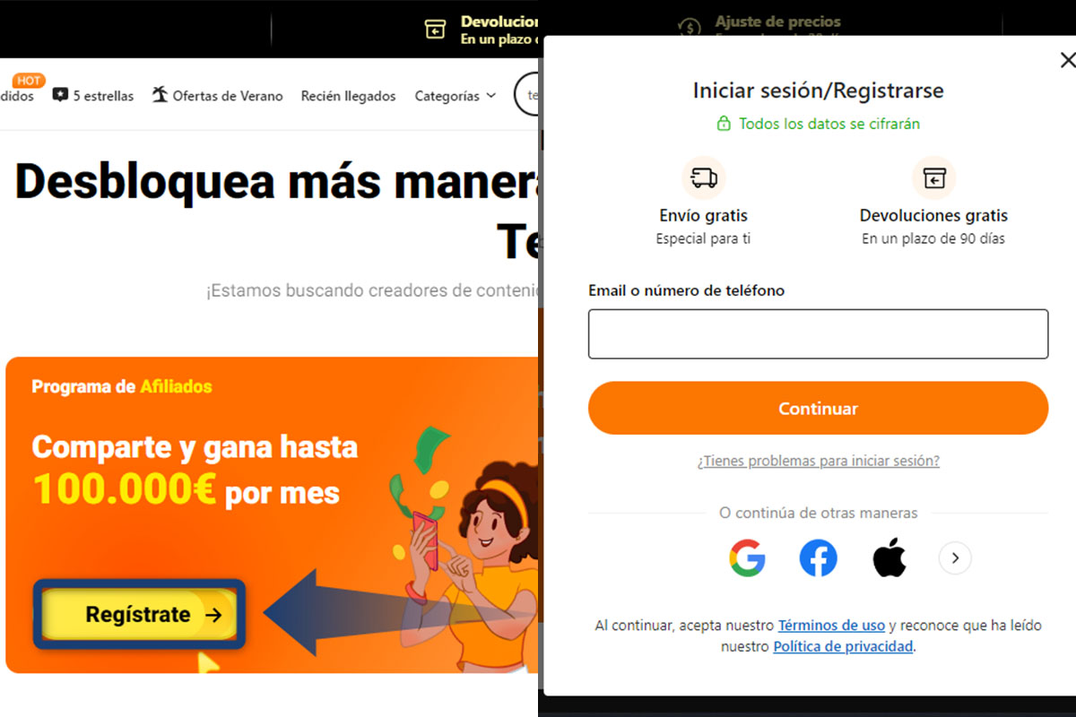 Pasos para registrarte en el programa de afiliados de Temu