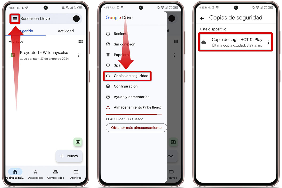 Pasos para ver la copia de seguridad de WhatsApp en Google Drive