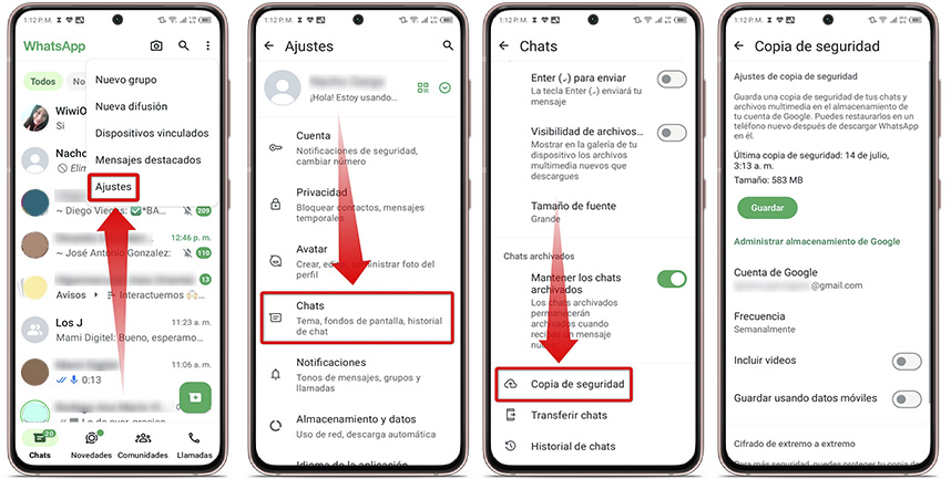 Formas de recuperar los mensajes eliminados de WhatsApp: copia de seguridad