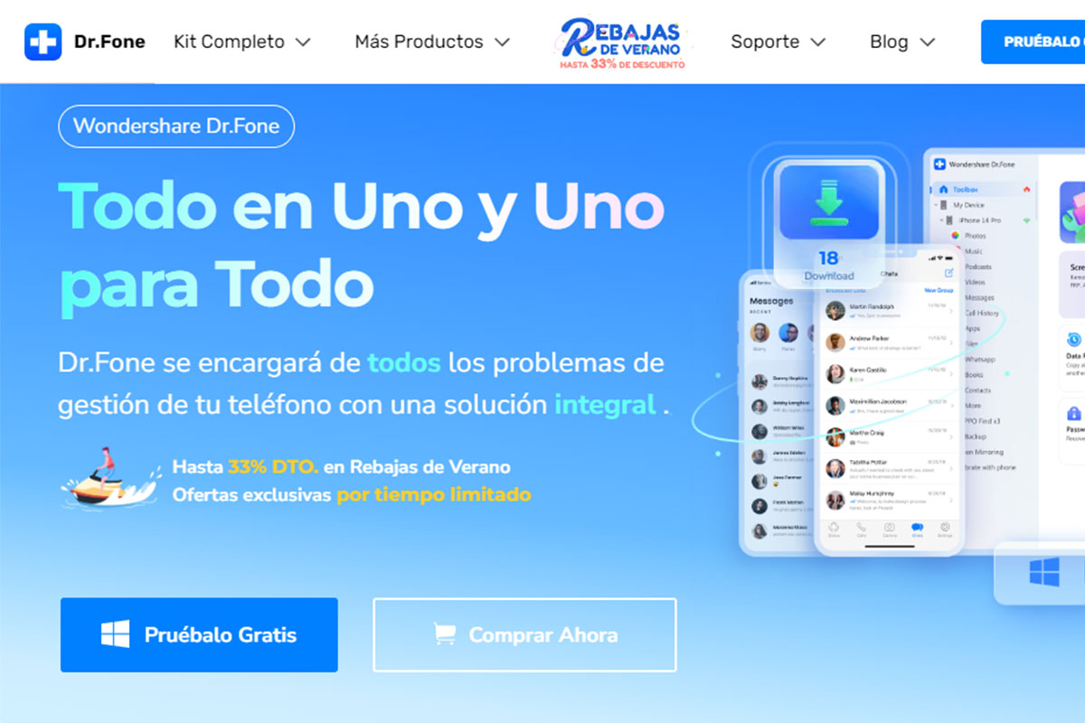 Programas para recuperar los mensajes eliminados de WhatsApp: DrFone