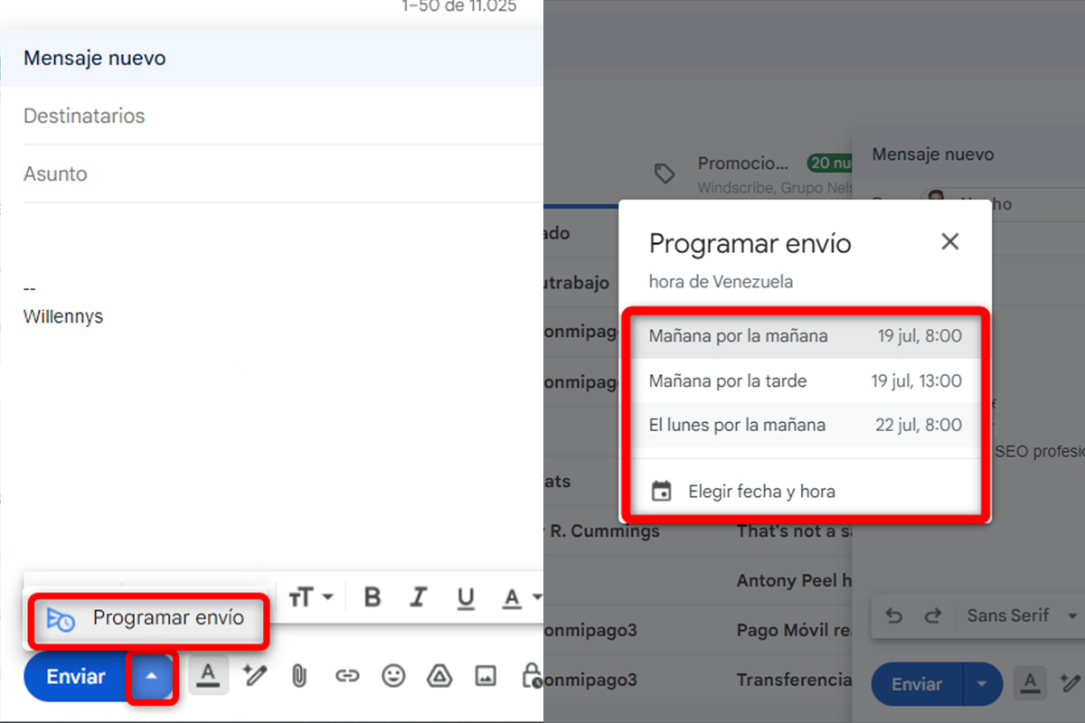 Trucos casi desconocidos para ser más productivo con la app de Gmail: programar envío de correo