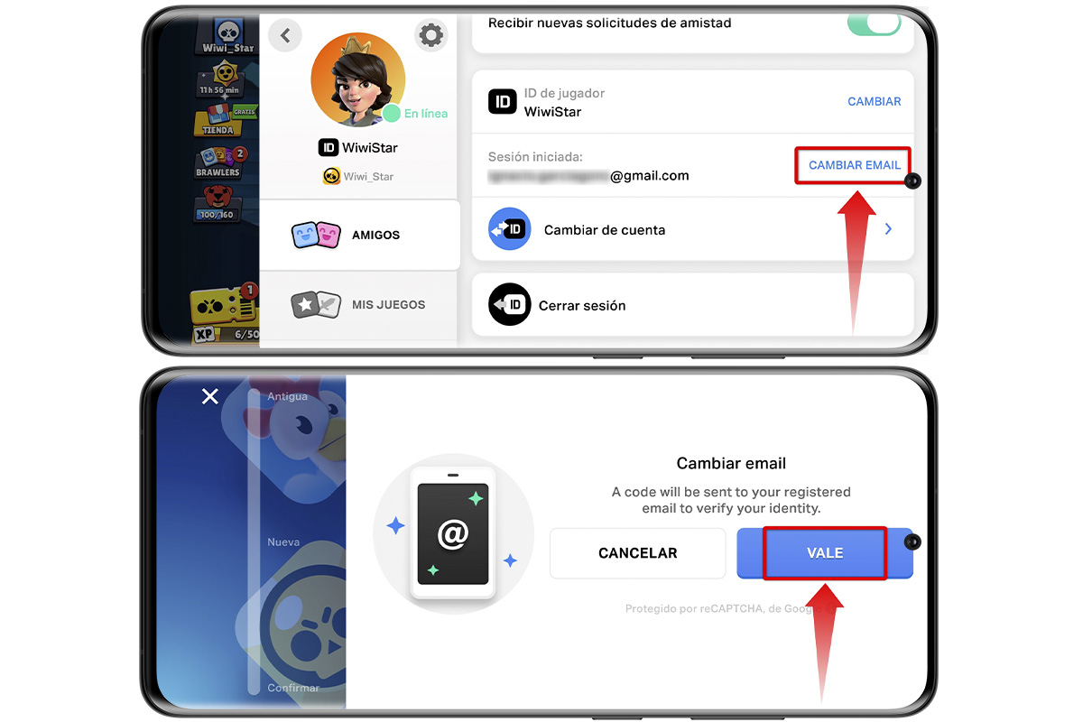 Actualiza los datos del correo principal