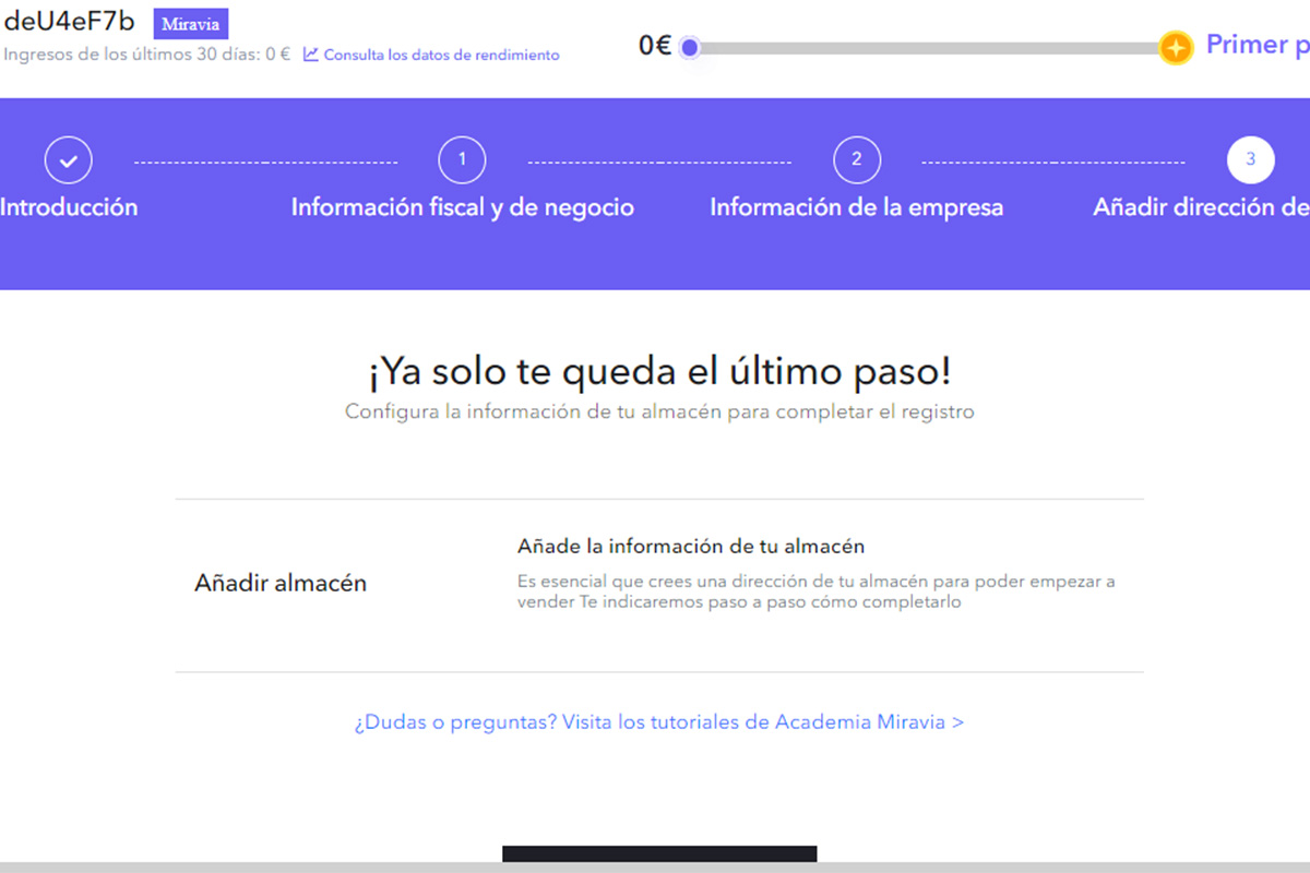 Cómo acceder a Miravia Seller Center: dirección de almacén