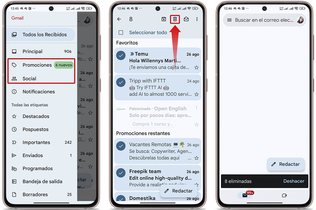 Cómo borrar correos de Gmail: categorías
