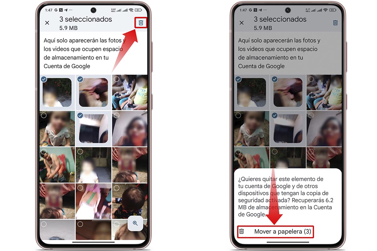 Selecciona los archivos y muévelos a la papelera