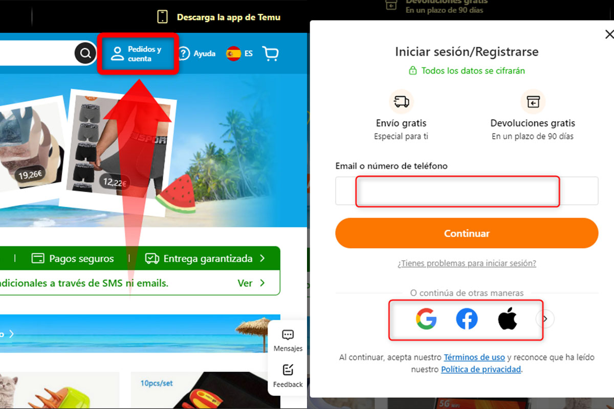 Cómo crear una cuenta en Temu: desde la página web
