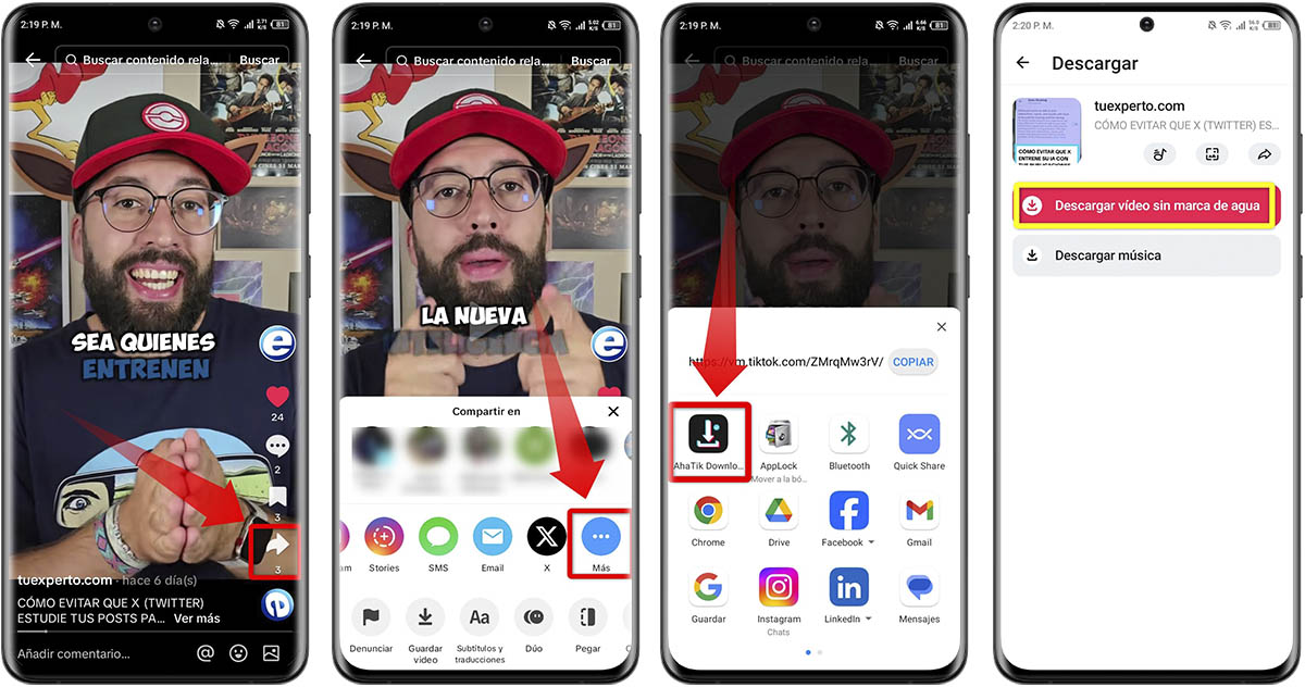 Pasos para descargar vídeos de TikTok sin marca de agua sin aplicaciones
