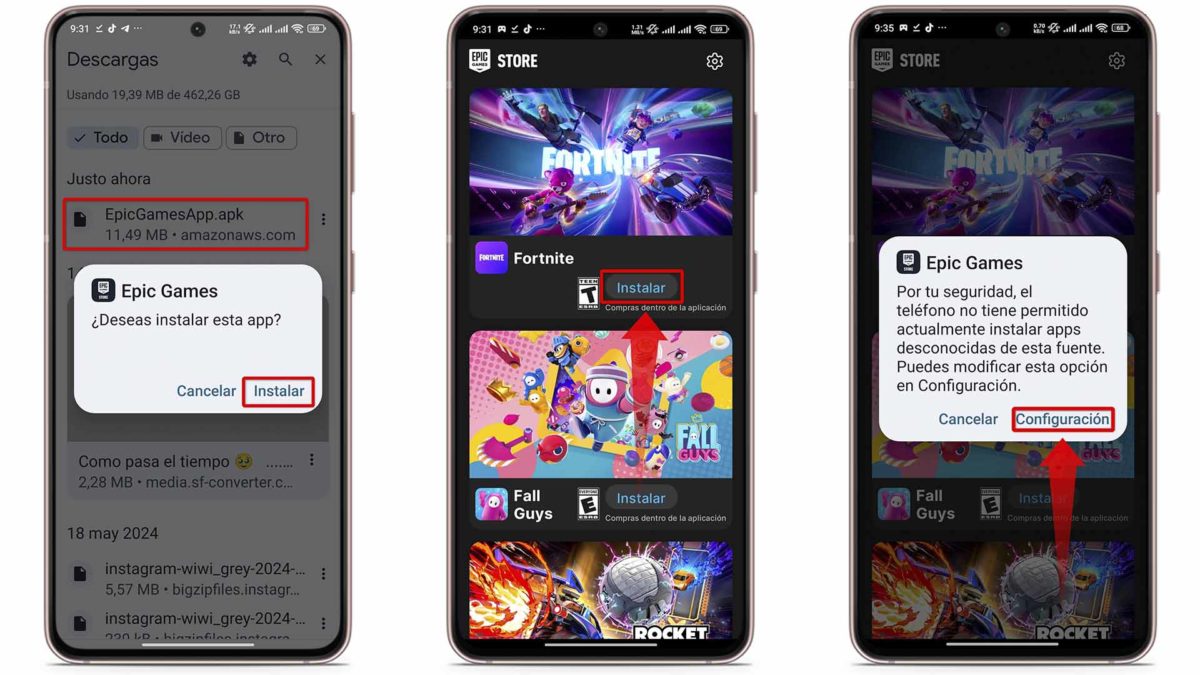 Activa los permisos de apps de fuentes desconocidas.