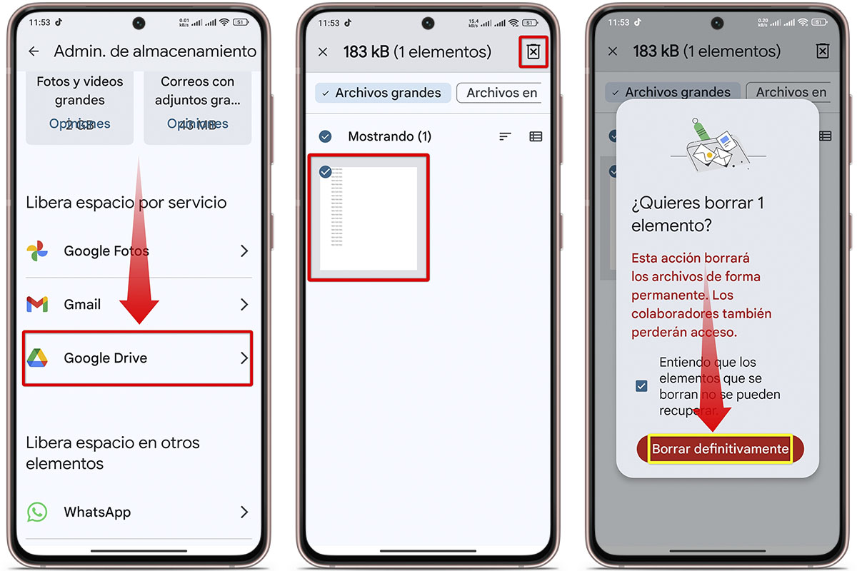 Selecciona archivos en Drive y bórralos definitivamente