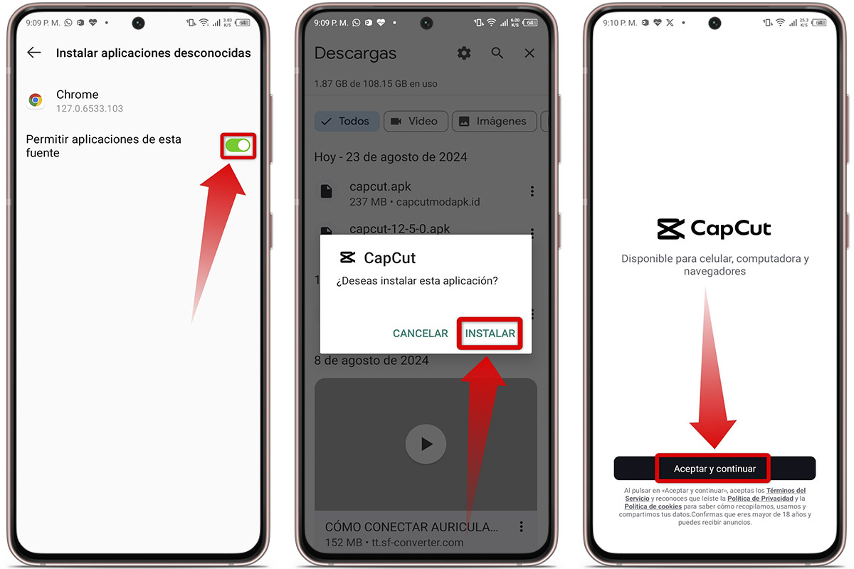 Activa los permisos de fuentes desconocidas en Android