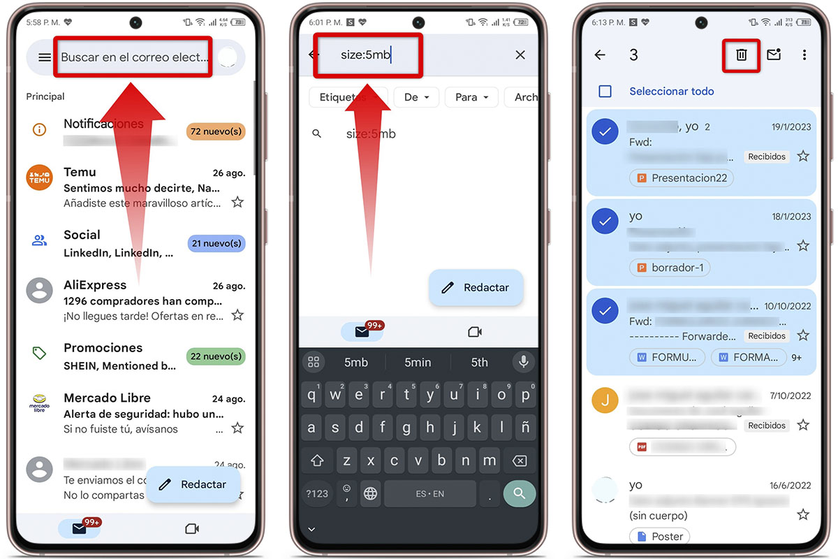 Cómo liberar espacio en tu cuenta de Google para hacer copias de seguridad de WhatsApp: limpia Gmail
