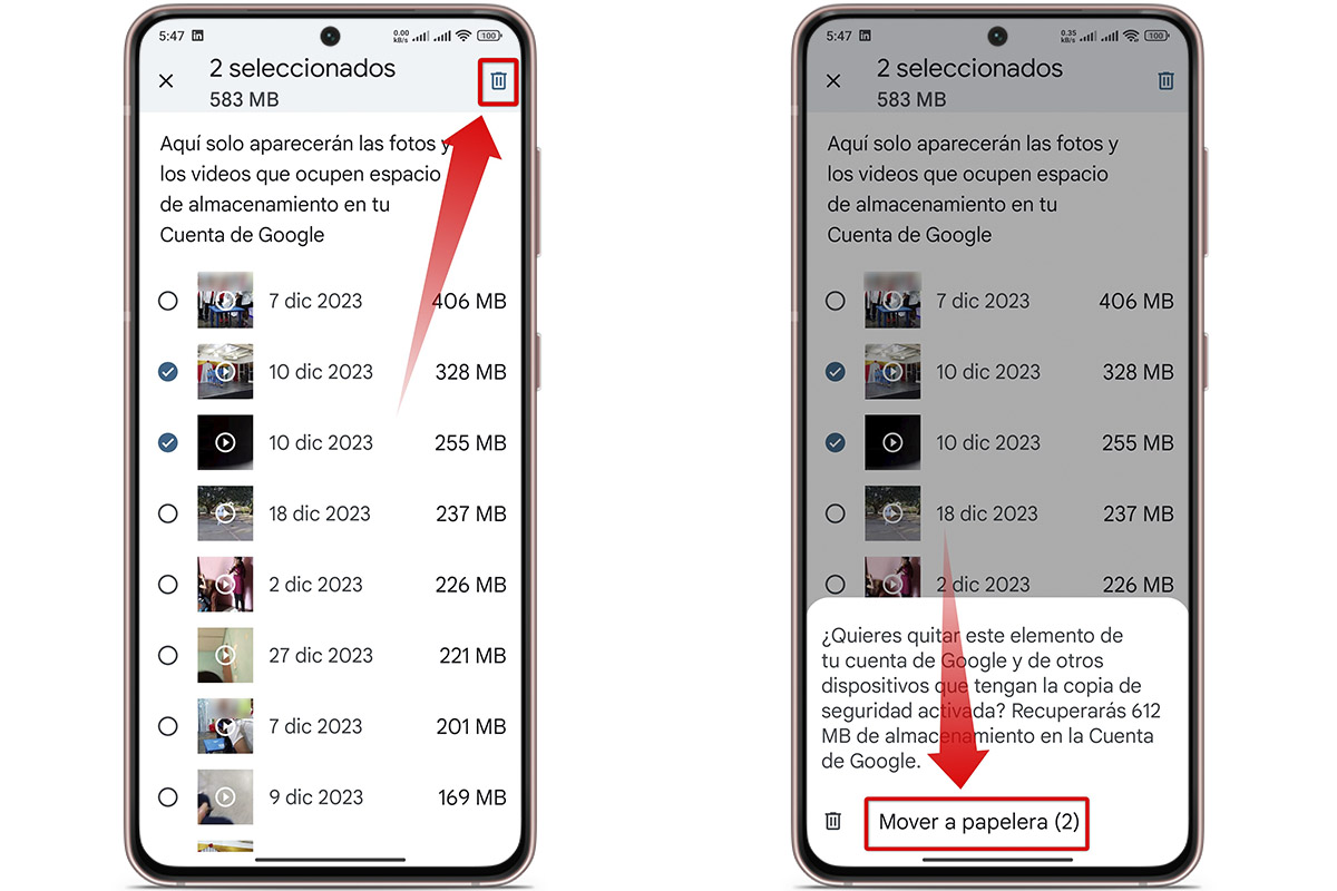 Mueve a la papelera archivos de Google Fotos