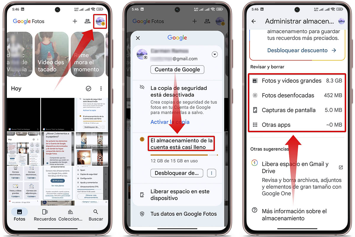 Cómo liberar espacio en tu cuenta de Google para hacer copias de seguridad de WhatsApp: limpia Google Fotos