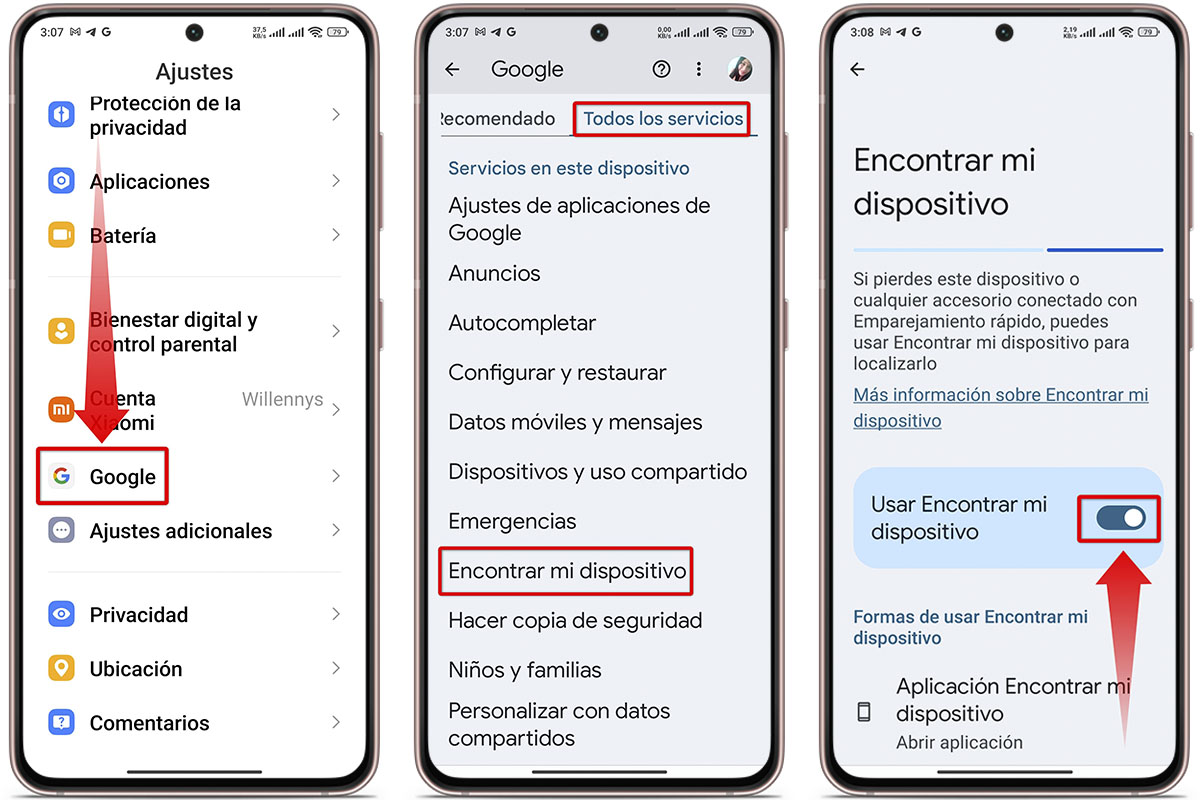 Pasos para activar la red de Encontrar mi dispositivo en mi móvil Android