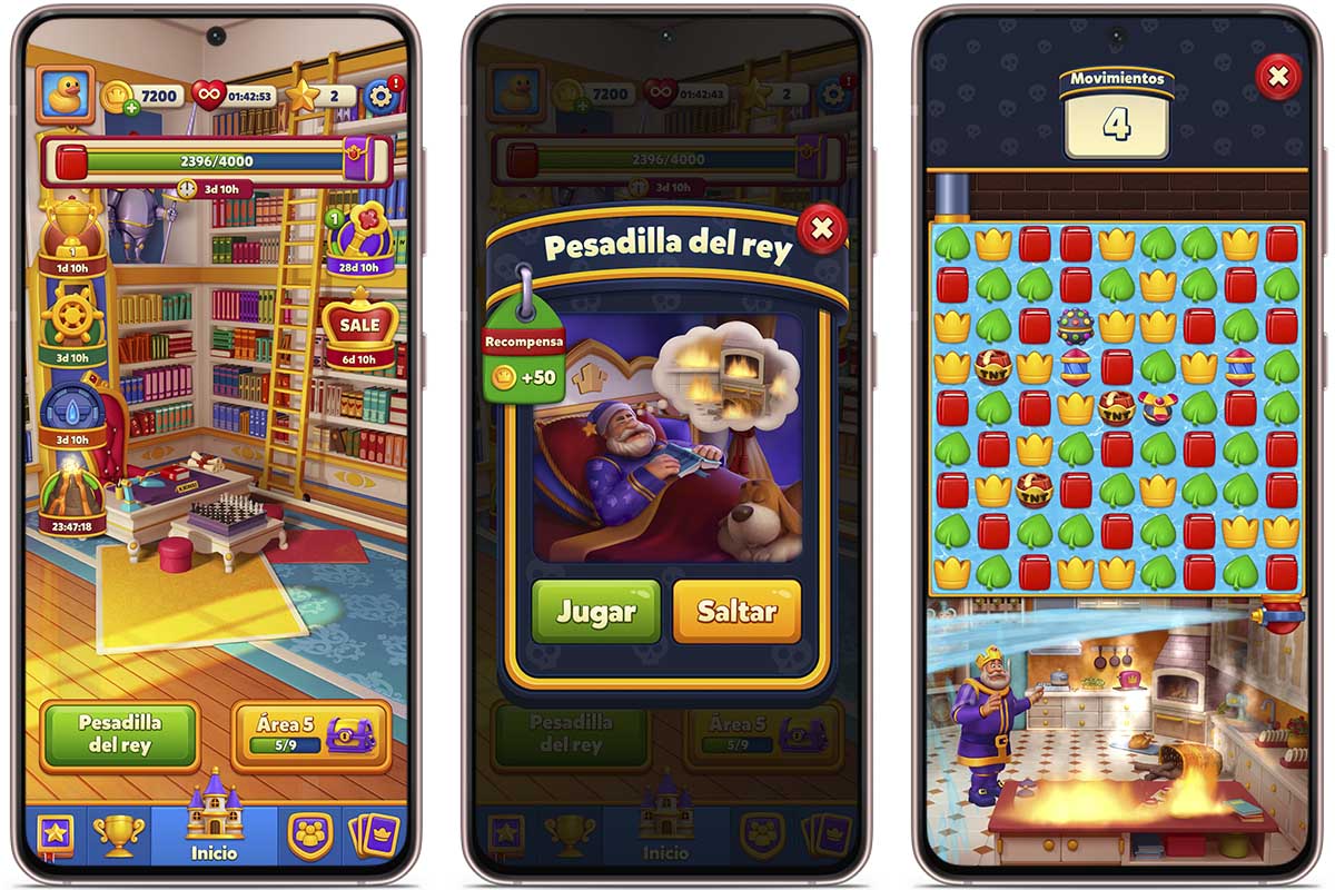 Todos los niveles de Pesadilla del Rey en Royal Match: Área 5. Biblioteca