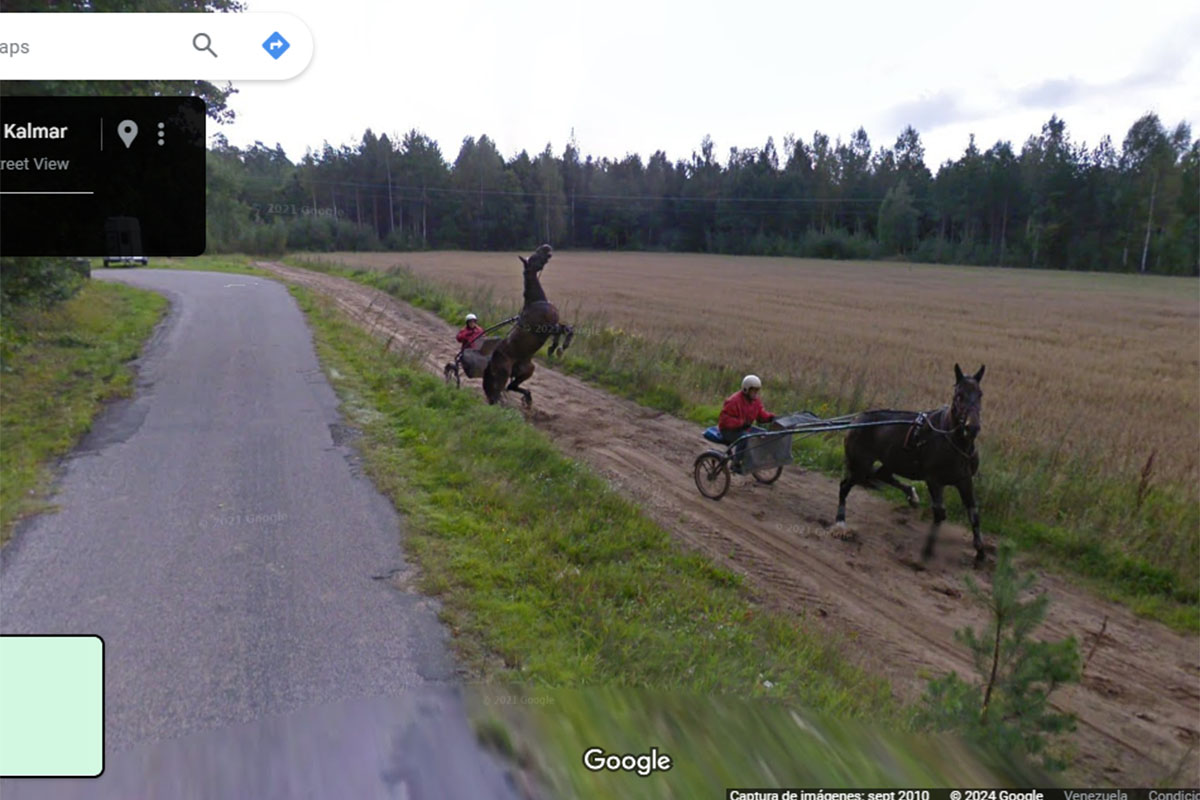 Las fotos y vídeos más divertidos captados por Street View en Google Maps: carrera de caballo
