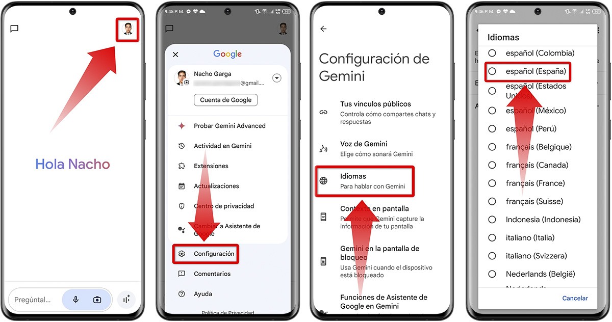 Configura el idioma antes de abrir Gemini Live
