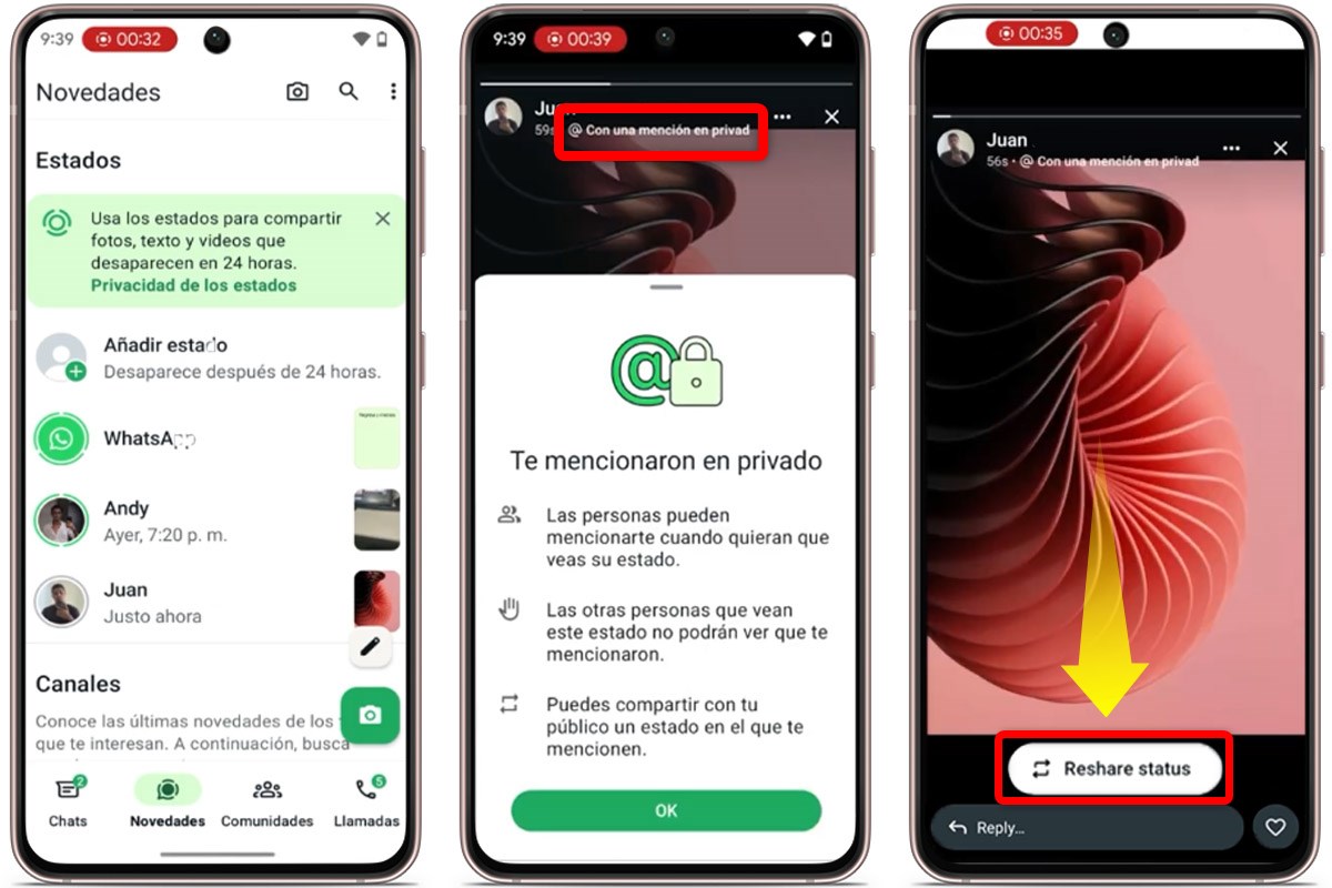 Cómo compartir el estado de WhatsApp de una persona que me ha mencionado paso a paso