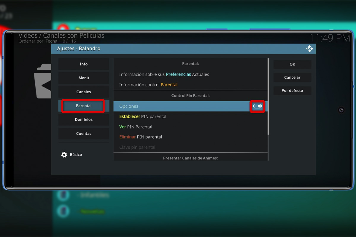 Cómo configurar el addon Balandro en español en Kodi 2024: coloca el PIN parental