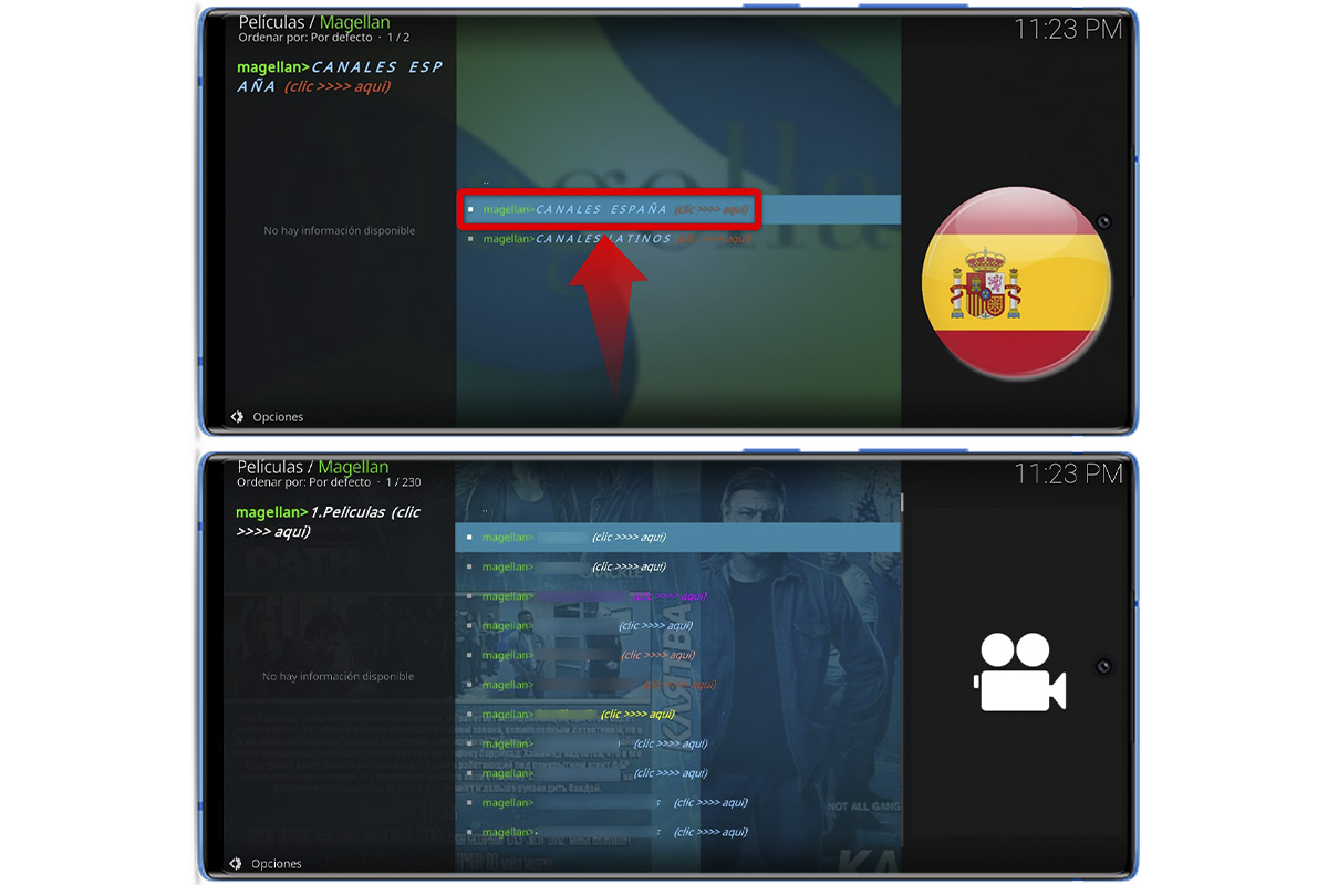 Últimos pasos para ver contenidos en el addon Magellan de Kodi