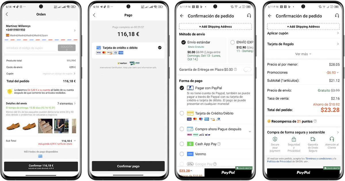 Hacoo Saramart vs Shein: seguridad y métodos de pago