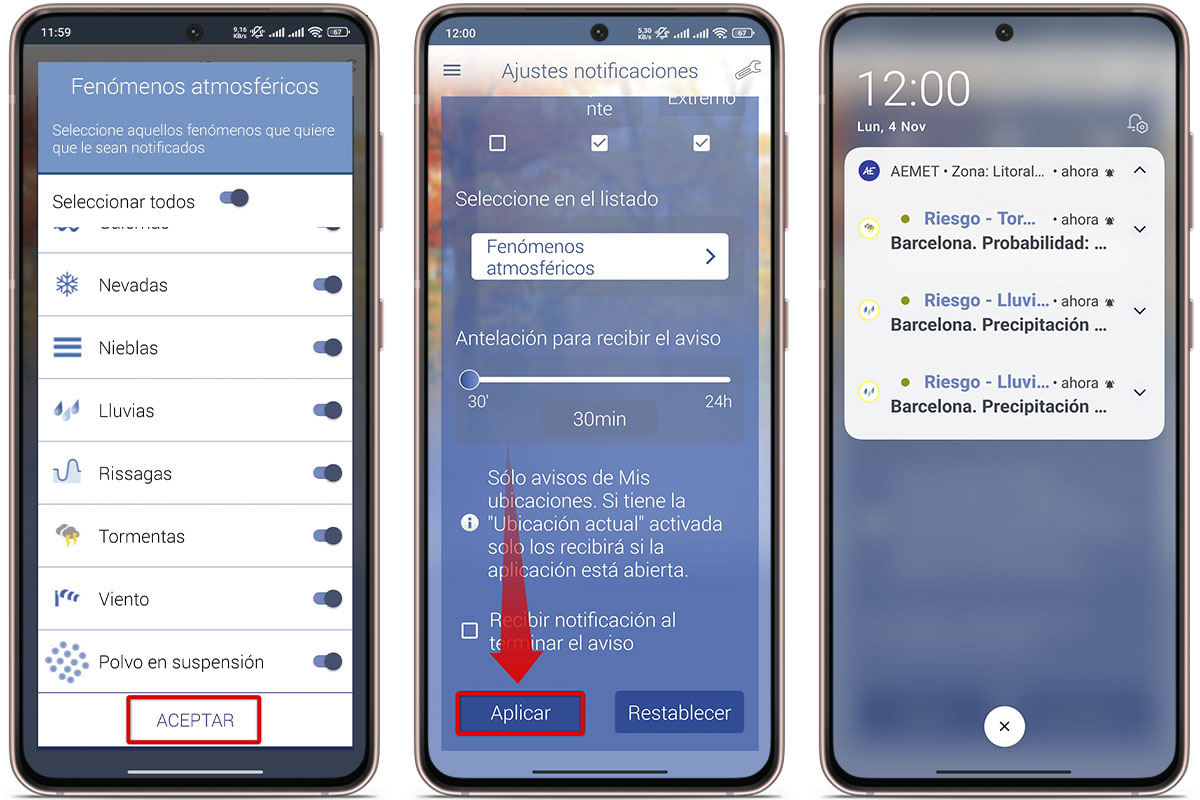 Configura las alertas de fenómenos atmosféricos en AEMET 