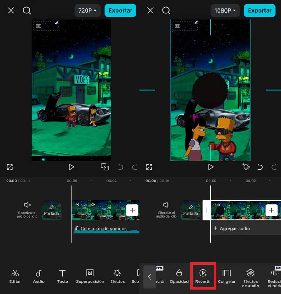 poner reversa video capcut