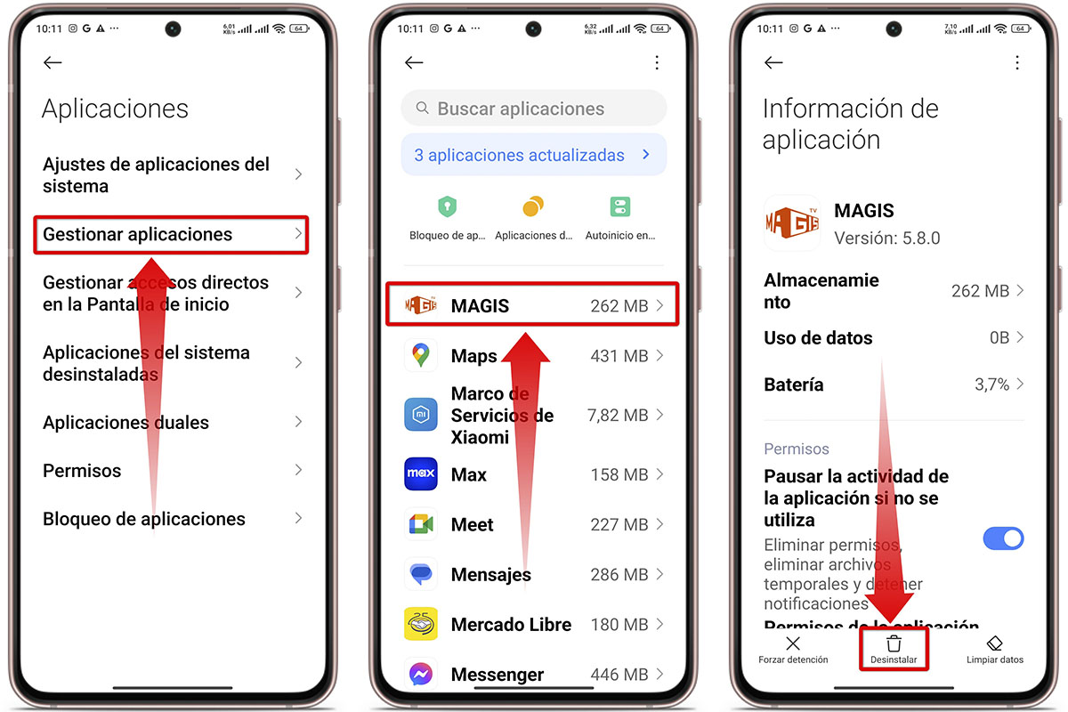 Soluciones para los errores habituales de Magis TV: desinstala y vuelve a instalar la app