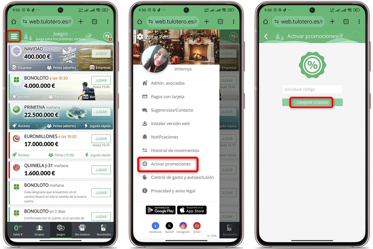 Así puedes canjear un código promocional en TuLotero
