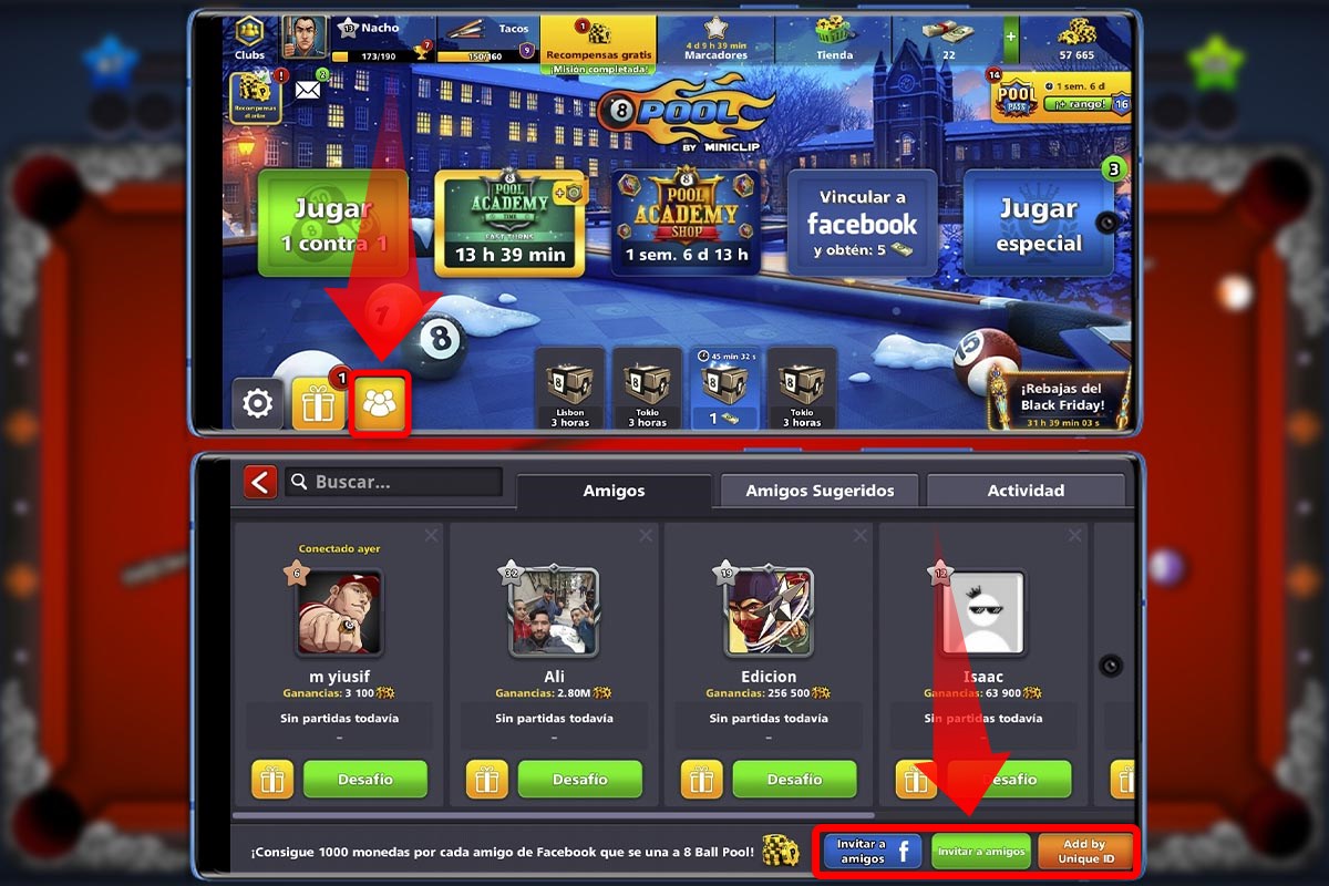 Cómo invitar y agregar amigos a 8 Ball Pool paso a paso