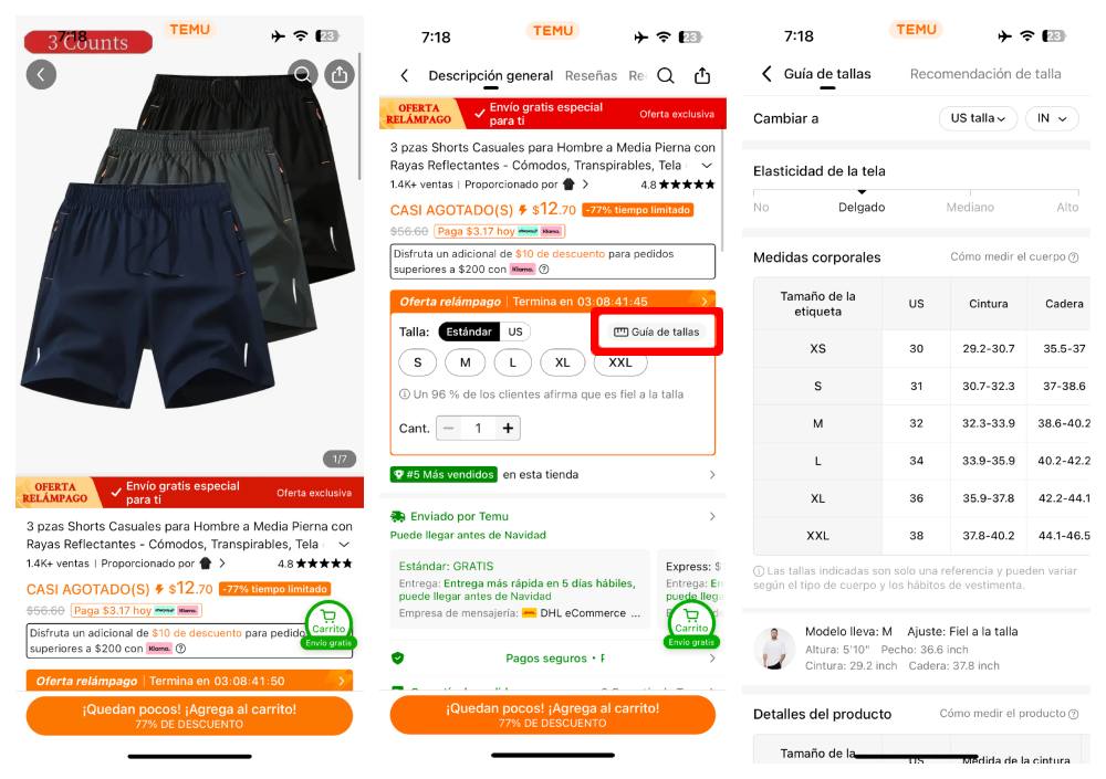 Cómo ver la guía de tallas en Temu