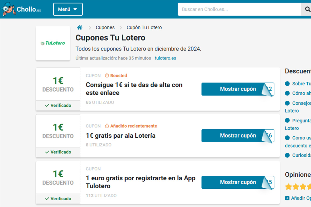 Mejores páginas web para encontrar códigos promocionales para la app TuLotero - Chollo.es