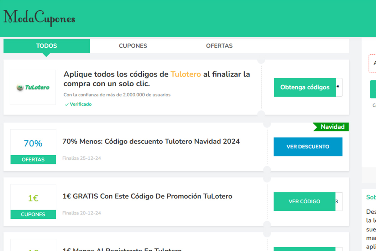 Mejores páginas web para encontrar códigos promocionales para la app TuLotero - Modacupones