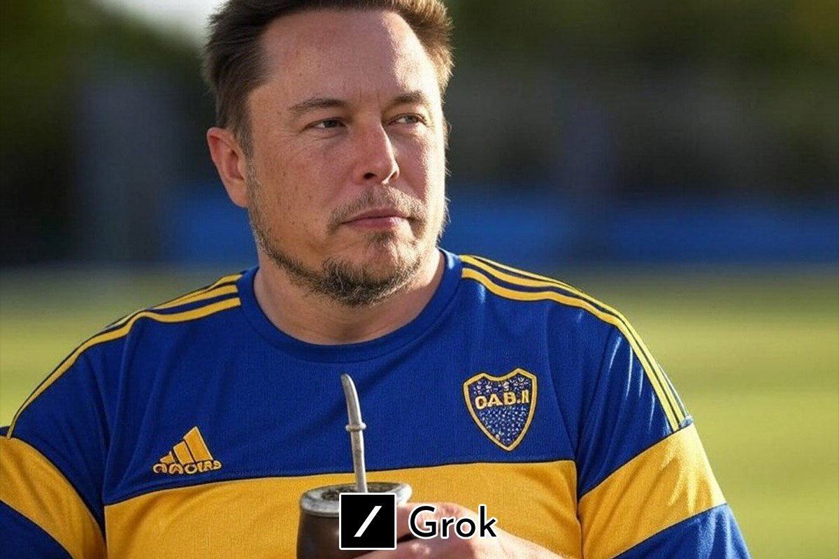 Elon Musk con camiseta de Boca y mate en mano