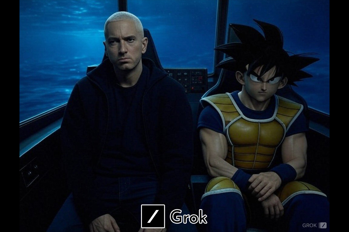Eminem y Goku en plan chill en una lancha