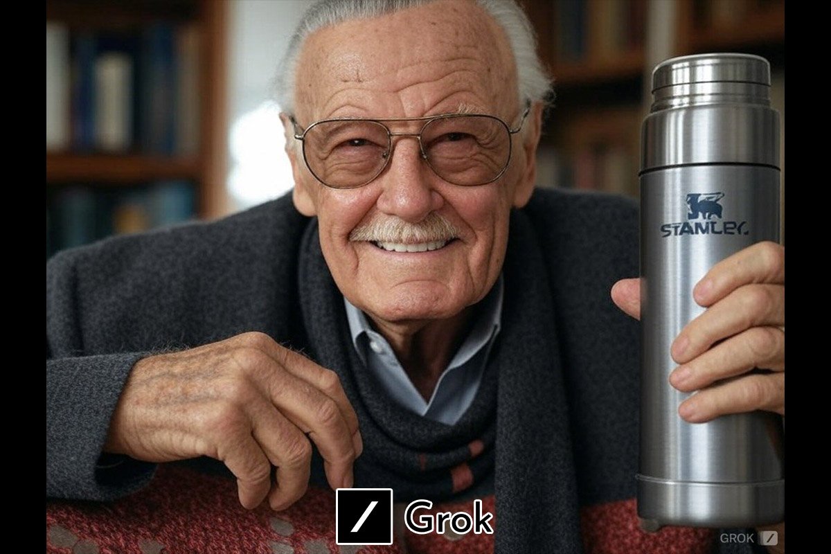 Stan Lee "Stanli" con un vaso "Stanley"